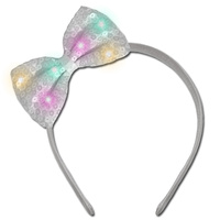 White Sequin Bow Headband w/Lights