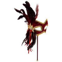 Masquerade Mask - red/ Gold on stick