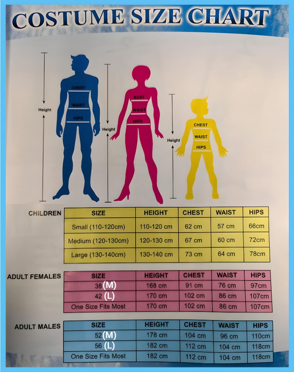 Size Chart in cm – Dressed for the Circus