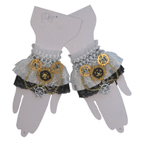 Steampunk Wrist Cuffs - White w/Gears