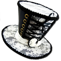 Mini Top Hat Hair Clip - Black & White