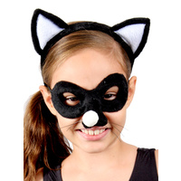 Animal Headband & Mask Set - Cat Blk/Wh