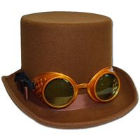 Steampunk Top Hat w/Gold Goggles