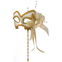 Masquerade Mask - White/ Gold on stick