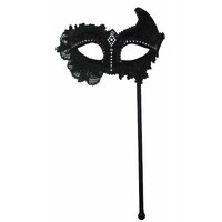 Masquerade Mask - Black Lace on Stick
