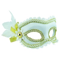 Masquerade Mask - White w/Side Feathers
