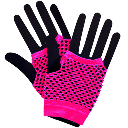 Short Fishnet Punk Gloves - Neon Pink image