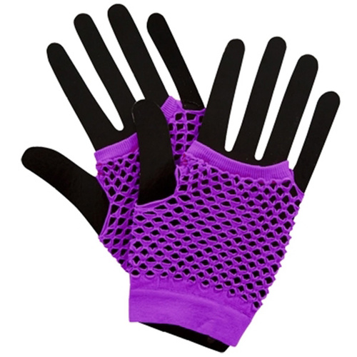 Short Fishnet Punk Gloves - Neon Purple