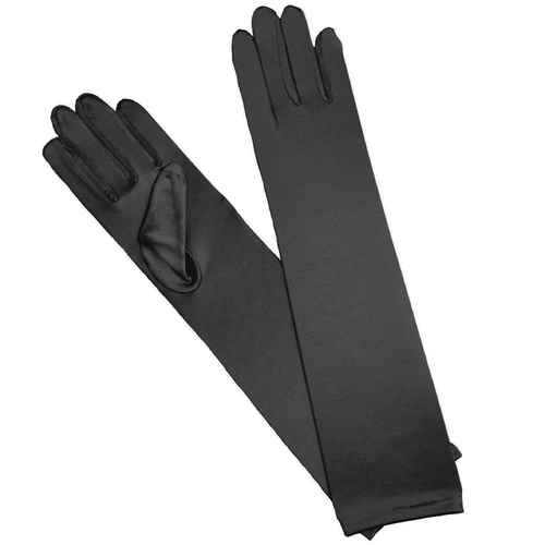 Long Satin Gloves - Black image
