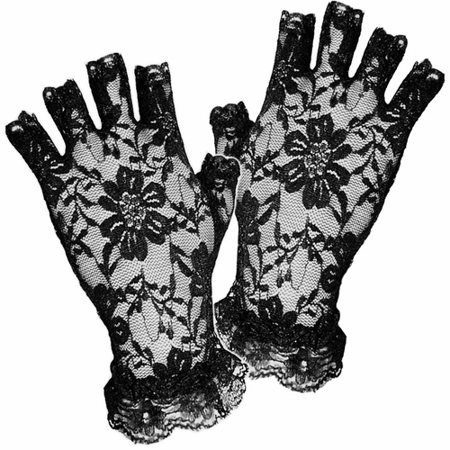 Short Lace Fingerless Gloves - Black image