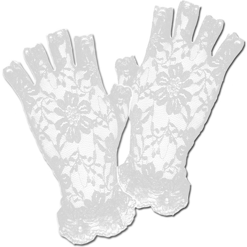 Short Lace Fingerless Gloves - White
