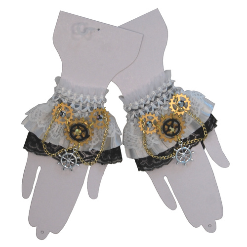 Steampunk Wrist Cuffs - White w/Gears image