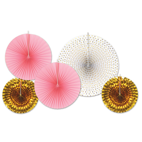 Assorted Paper Pink Foil Decorative Fans image