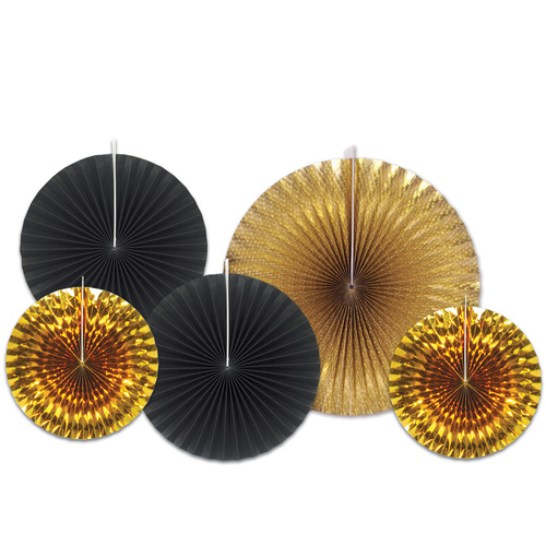 Assorted Paper Black & Gold Foil Decorative Fans