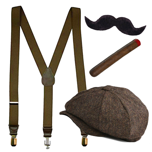 London Streets Kit - Suspenders, Paperboy hat, Cigar, Moustache