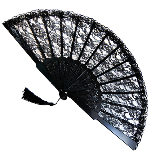 Lace Fan w/Tassel - Black