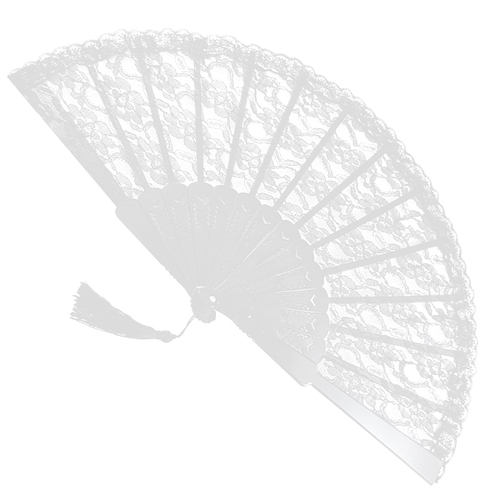 Lace Fan w/Tassel - White image