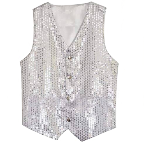 Superior Quality Sequined Vest with buttons - Silver image