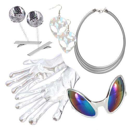 Out of this World Alien Kit - Hair clips, Gloves, Necklace, Earrings, Glasses image