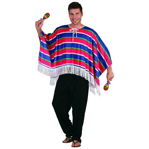Mexican Poncho - Red/Blue - Adult