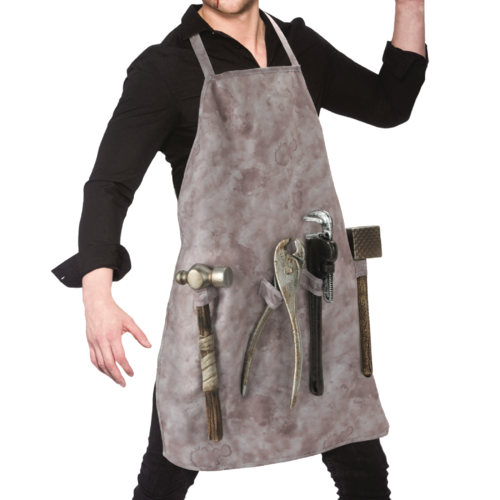 Apron with Tools - Hammer, Pipe, Wrench, Meat Tenderizer, Clamp image