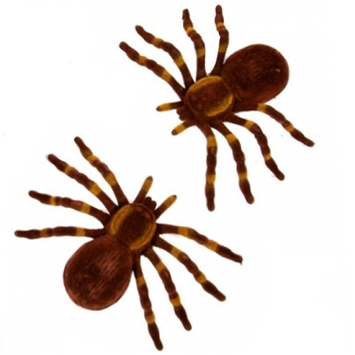 Creepy 2pk Flocked Spiders - Brown image