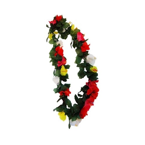 Hibiscus Multi Col Lei w/Leaves Deluxe image