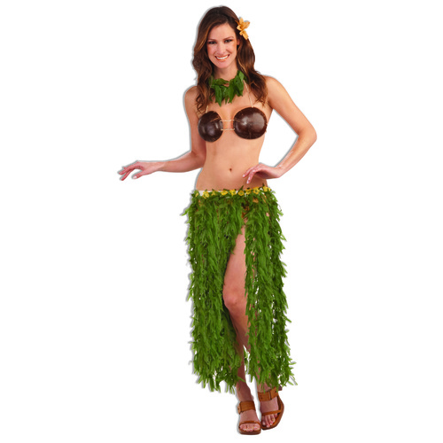 hula skirt and coconut bra