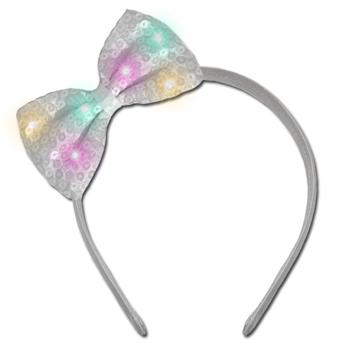 White Sequin Bow Headband w/Lights image