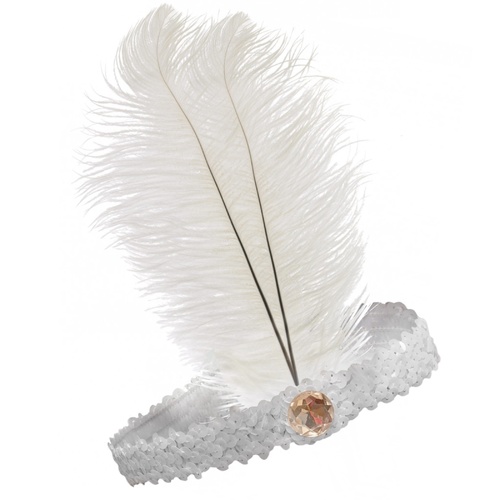 20s Flapper Headband Sequined - White image