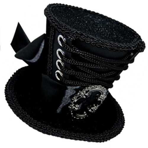Mini Top Hat Hair Clip - Black Lace Up image