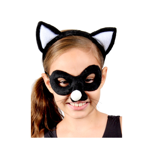 Animal Headband & Mask Set - Cat Blk/Wh image