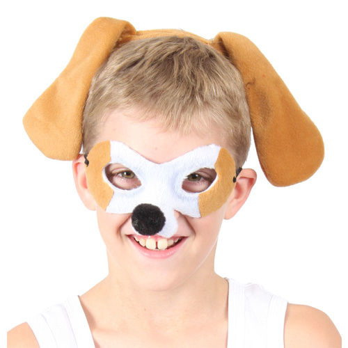 Animal Headband & Mask Set - Dog Brn/Wh