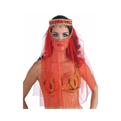 Desert Princess Headpiece w/Veil - Red