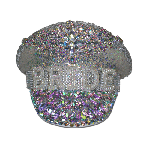 Jewelled Festival Hat White - w/ 'BRIDE' Letters image