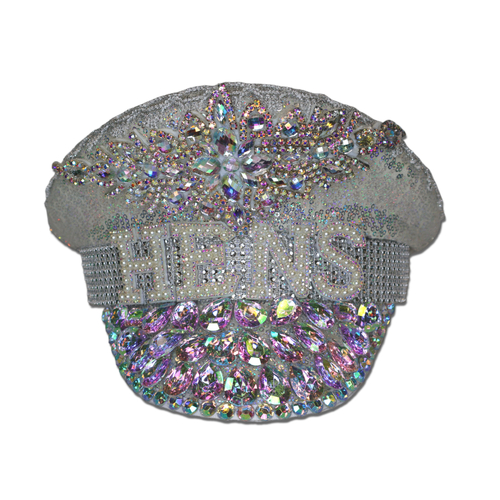 Jewelled Festival Hat -  White - w/ 'HENS' Letters