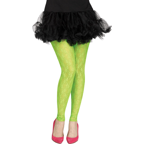 Footless 80s Lace Leggings - Neon Green image