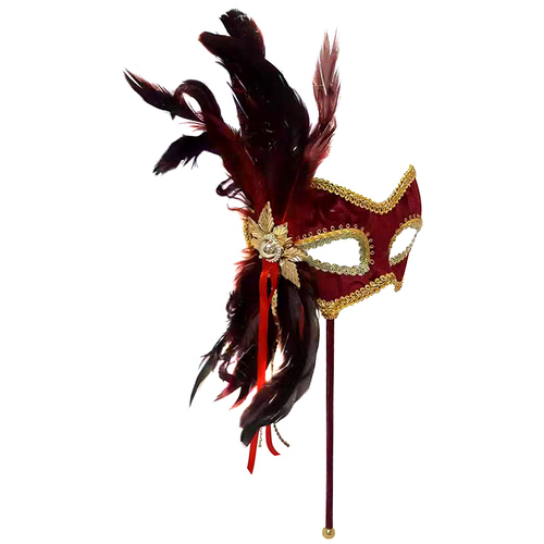 Masquerade Mask - red/ Gold on stick