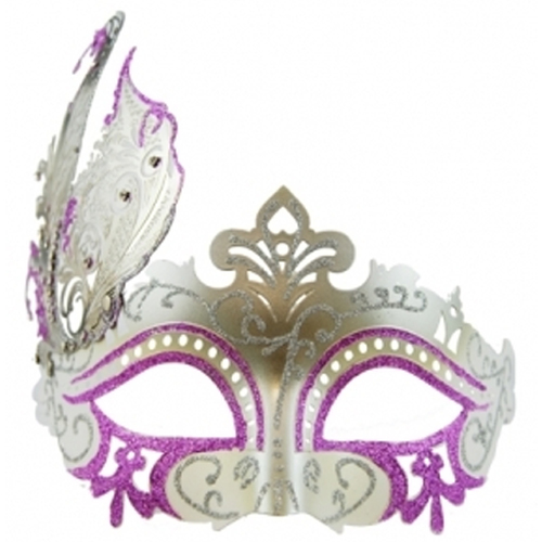 Metal Masquerade Mask - Silver/Pink
