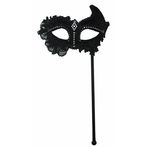 Masquerade Mask - Black Lace on Stick
