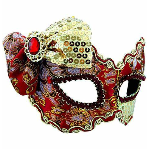 Masquerade Mask - Red & Gold w/Bow image