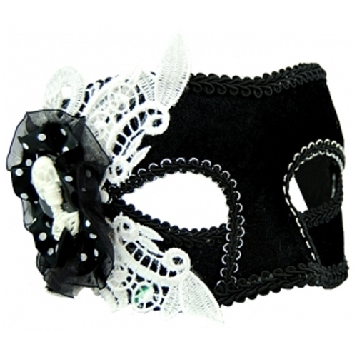 Masquerade Mask - Black w/White Lace image