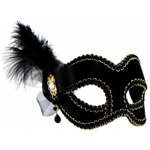 Masquerade Mask - Black w/Side Feather