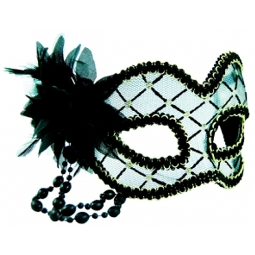 Masquerade Mask - Black & Clear w/Flowe image