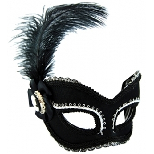 Masquerade Mask - Black & Silver w/Feat
