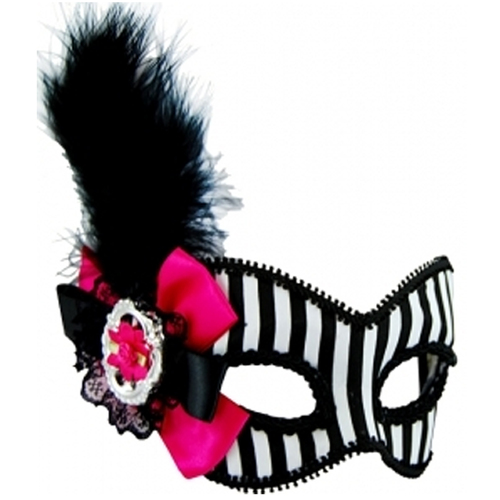 Masquerade Mask - Black & White w/Feath image