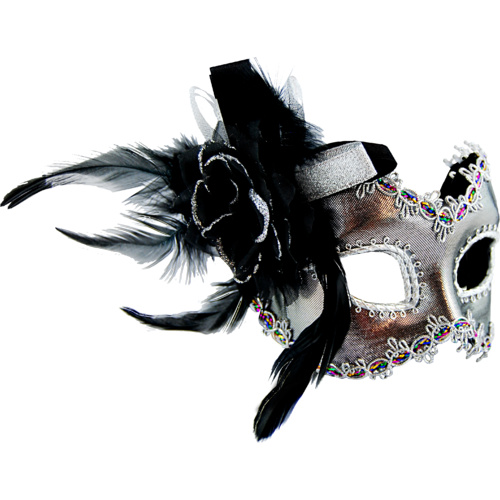 Masquerade Mask - Silver w/Side Feather