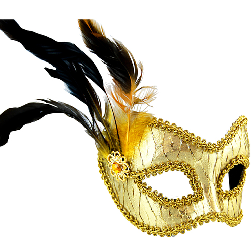 Masquerade Mask - Gold w/Side Feathers image