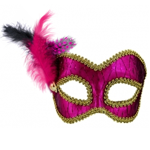 Masquerade Mask - Pink/Gold w/Feathers
