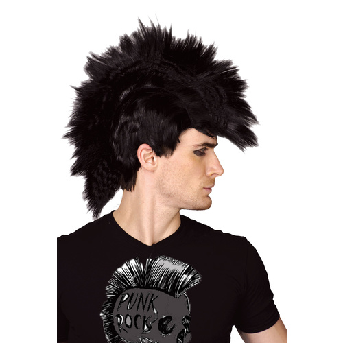 Black Punk Rocker Mohawk Wig 
